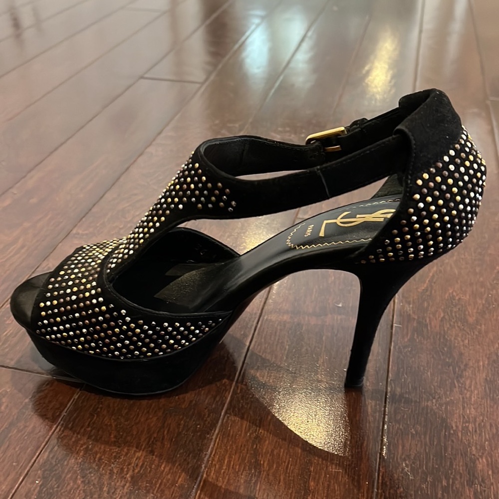 YSL black suede and gold studded heels - Picture 5 of 8